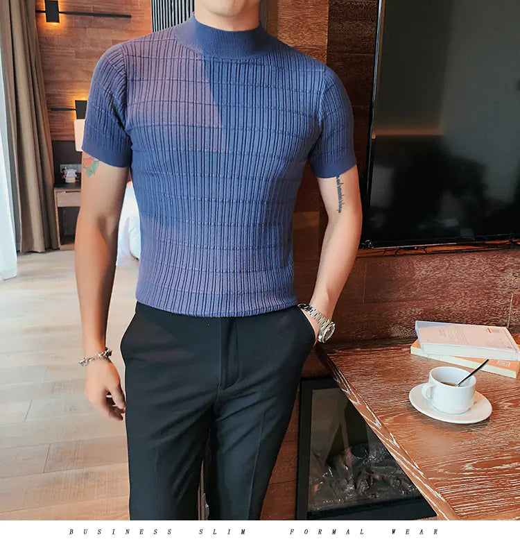 New Men's Casual Striped Knit T-Shirt