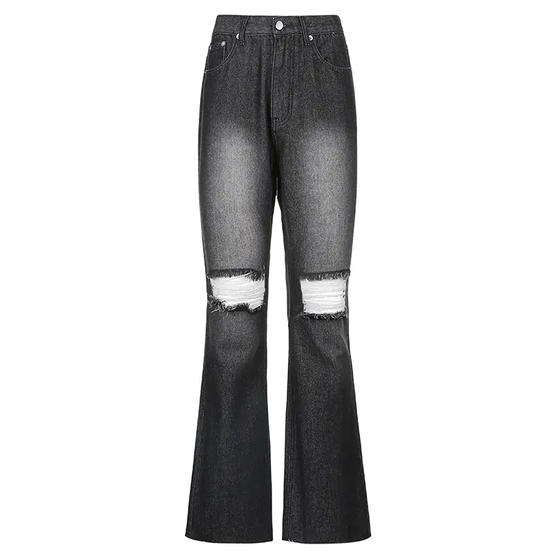 High-Rise Flared Ripped Casual Street Jeans For Women