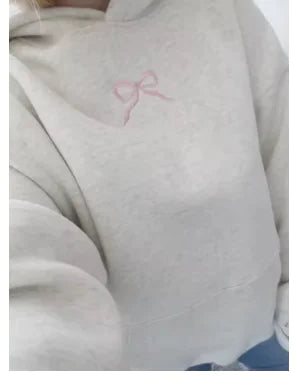 GuliriFei Women’s Loose Hoodies Bow Embroidery Long Sleeve Oversized Sweatshirts Streetwear