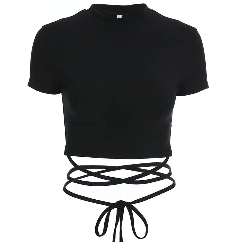 Cotton Bandage Short-Sleeved T-Shirt for Women