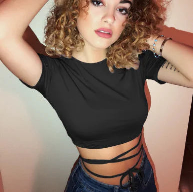 Cotton Bandage Short-Sleeved T-Shirt for Women