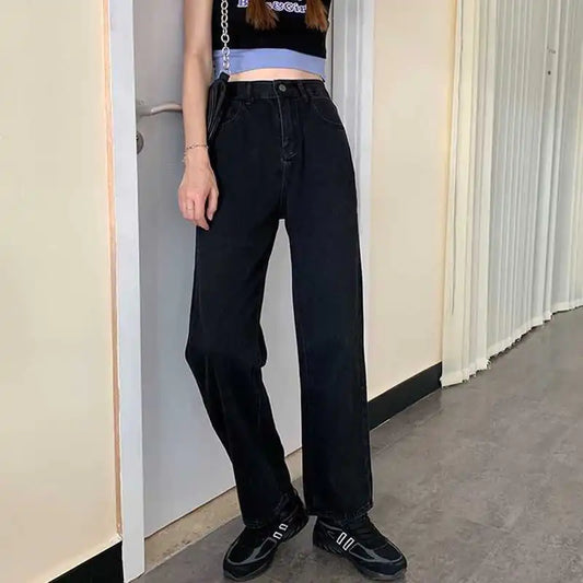 Denim High Street Casual Straight Pants for Women