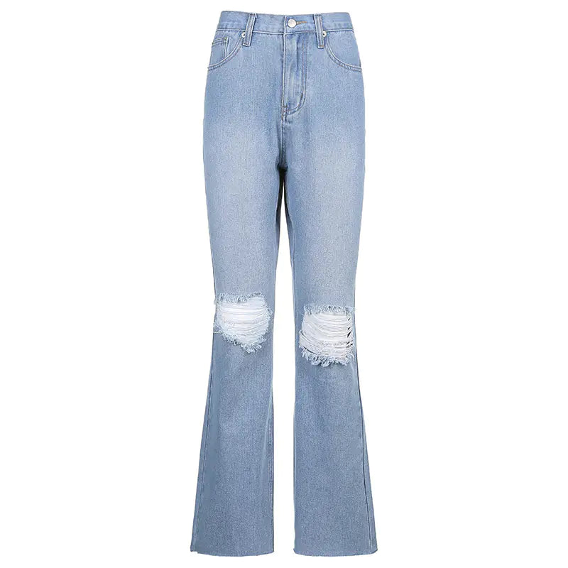 High-Rise Flared Ripped Casual Street Jeans For Women