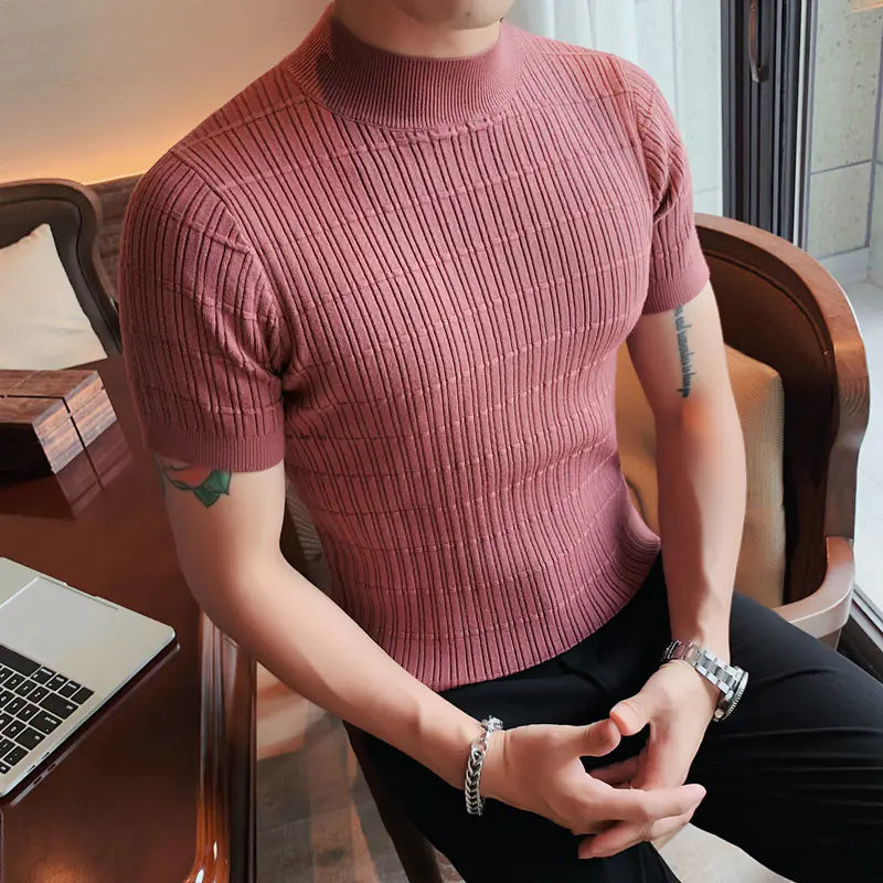 New Men's Casual Striped Knit T-Shirt