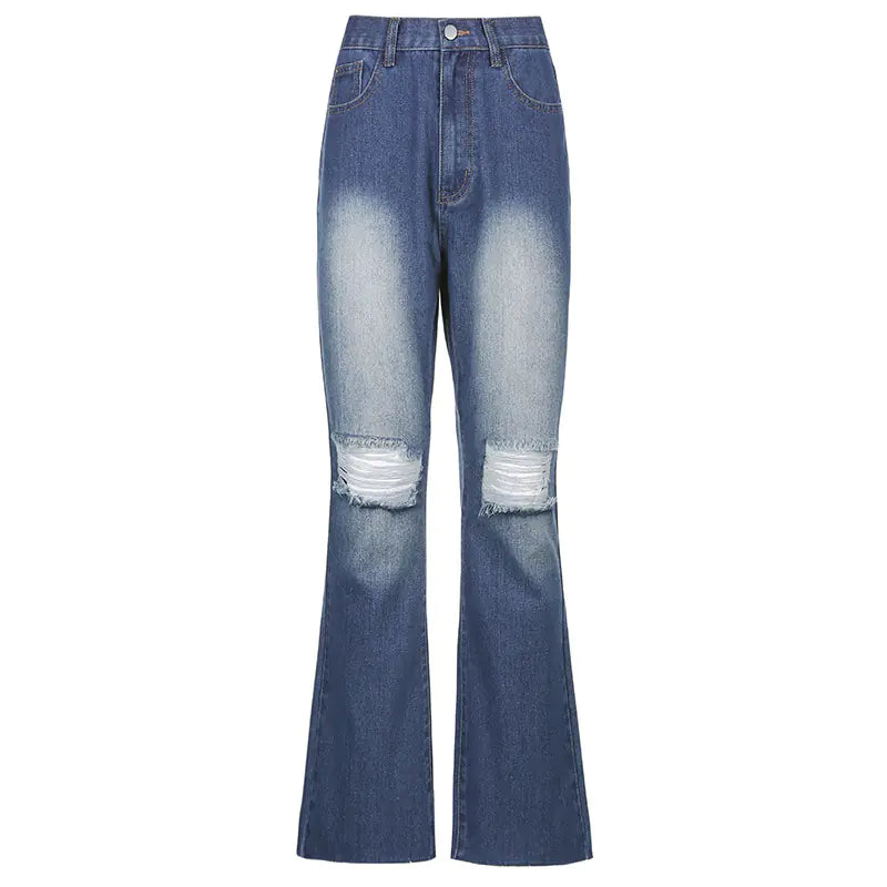 High-Rise Flared Ripped Casual Street Jeans For Women