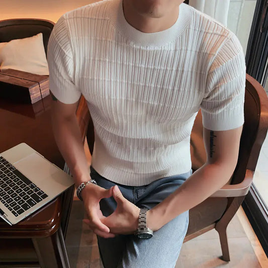 New Men's Casual Striped Knit T-Shirt