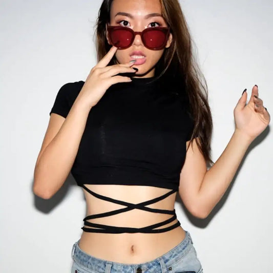 Cotton Bandage Short-Sleeved T-Shirt for Women