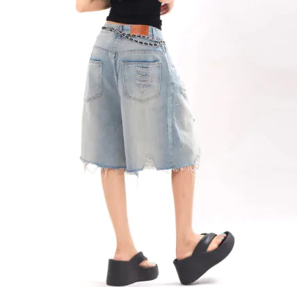 Ripped Denim Shorts