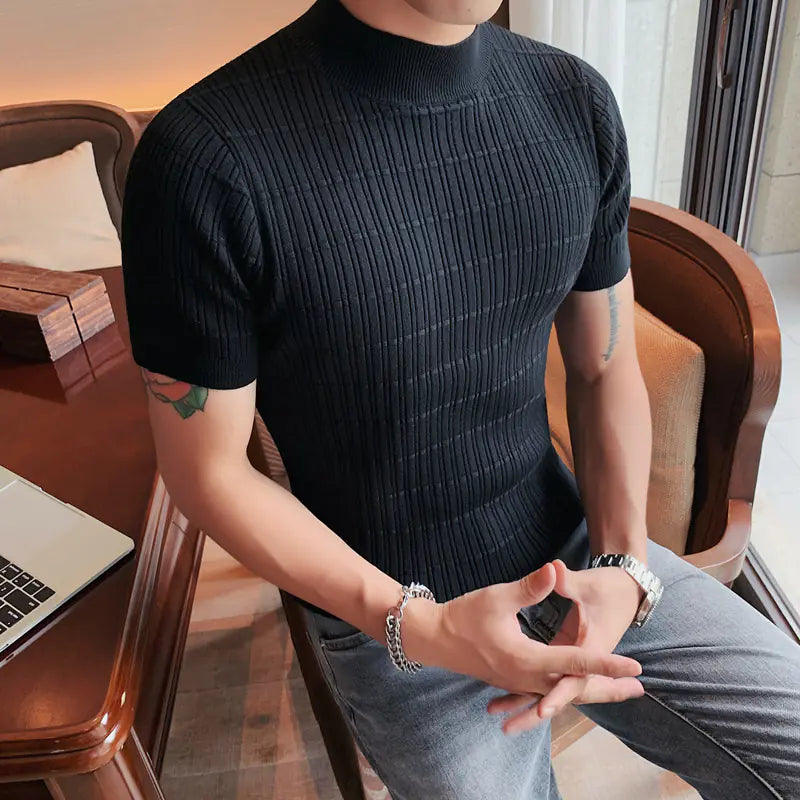 New Men's Casual Striped Knit T-Shirt