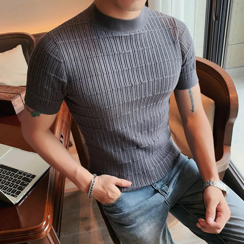 New Men's Casual Striped Knit T-Shirt