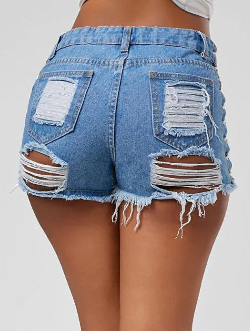 Denim Hot Pants with Eyelet Lace-Up Detail For Women