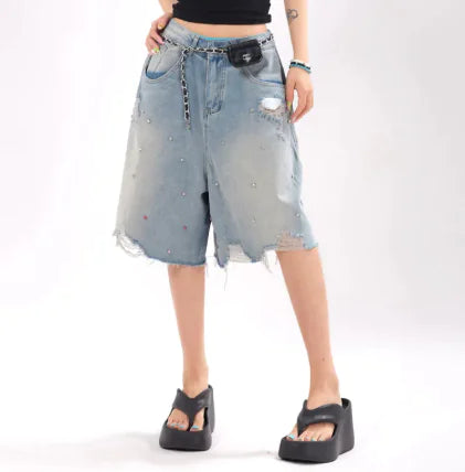 Ripped Denim Shorts