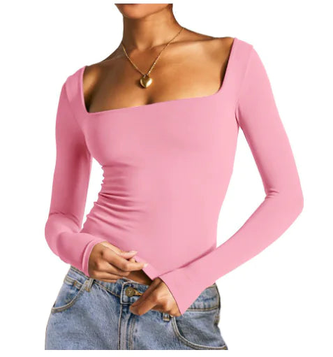 Kare Elegance Long Sleeve Crop Top with Square Neck (One)