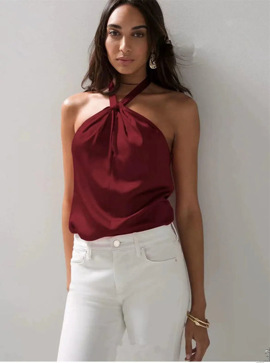 Summer Satin Backless Tank Top for Women